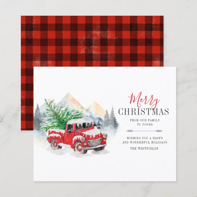 Papier Budget Aquarelle Camion rouge Joyeux Noël (Devant / Derrière)