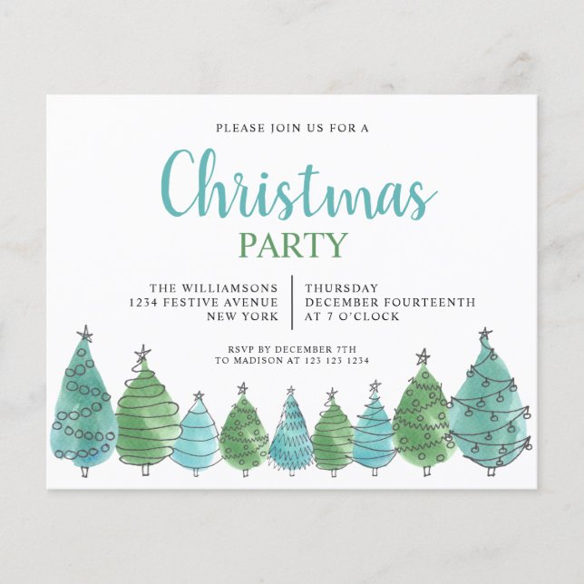 Papier Budget Aquarelle Fête de Noël Arbres (Devant)