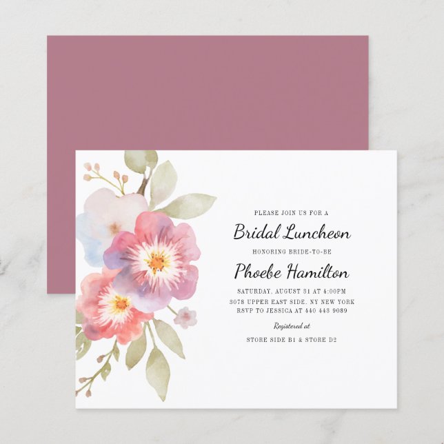 Papier Budget Aquarelle Florale Bridal Brunch Invitation (Devant / Derrière)