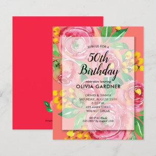 Papier Budget Aquarelle Florale Invitations d'anniversair