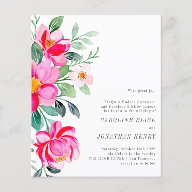 Papier Budget Aquarelle Florale Mariage formel Invitation (Devant)