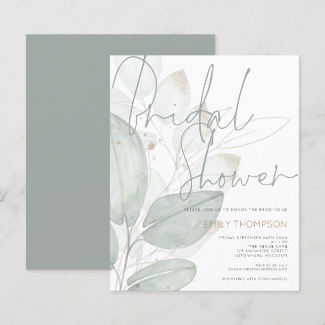 Papier Budget Aquarelle Foliage Nuptiale Douche Invitatio (Devant / Derrière)