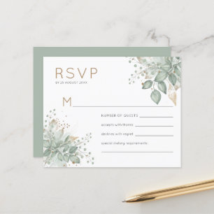 Papier Budget Aquarelle Foliage Vert Or Mariage RSVP