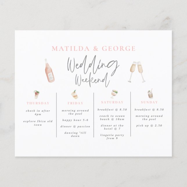 Papier budget Aquarelle mariage week-end bachelorette (Devant)