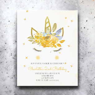Papier BUDGET Aquarelle mignonne Unicorn Yellow Invitatio