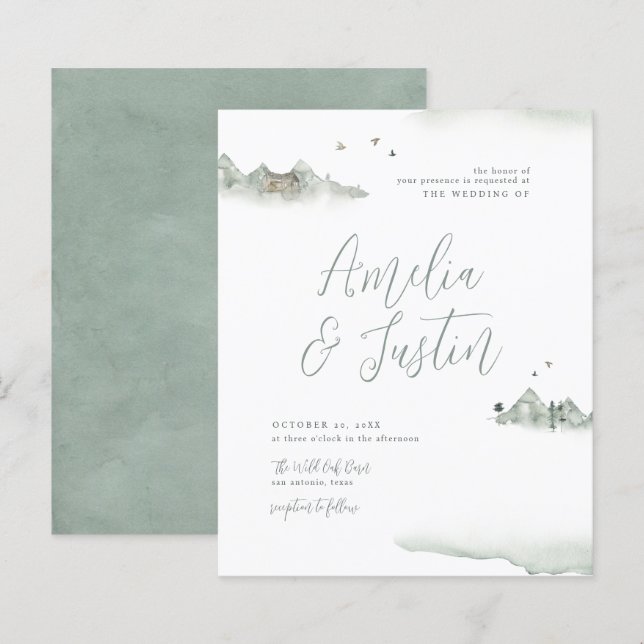 Papier Budget Aquarelle Montagnes Destination Mariage (Devant / Derrière)