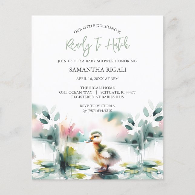 Papier Budget Aquarelle Neutre Baby shower Canard Thème (Devant)