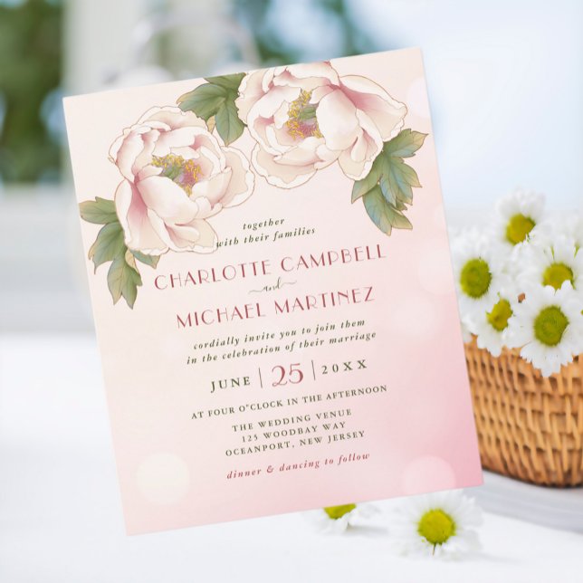 Papier BUDGET Aquarelle Peony Floral Mariage Invite (Créateur téléchargé)