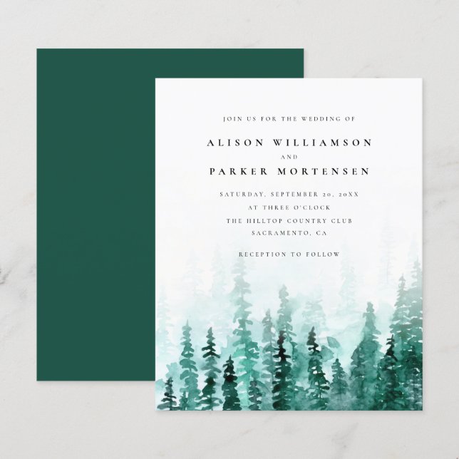 Papier Budget Aquarelle Pine Tree Forest Mariage rustique (Devant / Derrière)