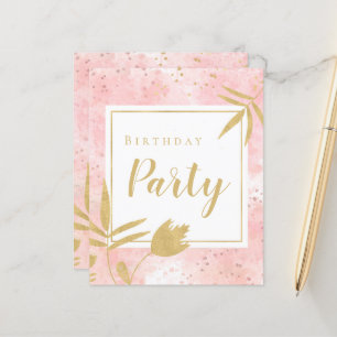 Papier Budget Aquarelle rose or Invitation de fête d'anni