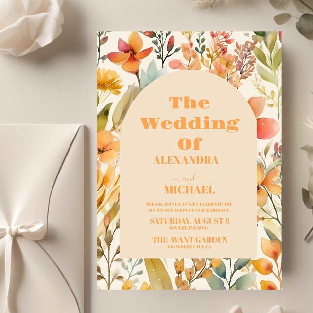 Papier Budget Aquarelle rose orange Fleur sauvage Mariage (Créateur téléchargé)