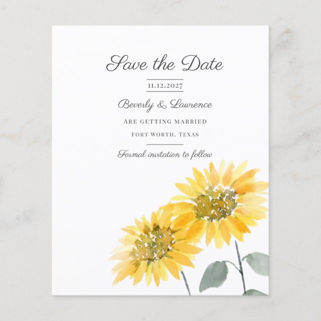 Papier Budget Aquarelle Tournesol Floral Enregistrer La D (Devant)