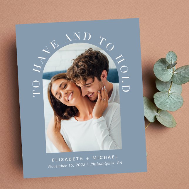 Papier Budget Arc moderne photo Dusty Blue Wedding Invita (Créateur téléchargé)