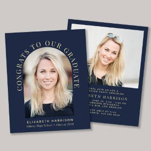 Papier Budget Arch Photo Blue Graduation Party Invitation