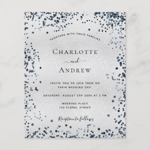 Papier Budget argent bleu marine faire-part de mariage