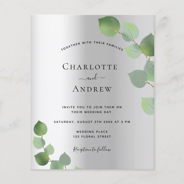 Papier Budget argent eucalyptus verdure mariage moderne (Devant)