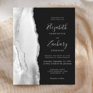 Papier Budget Argent Gris Agate Faire-part de mariage fon