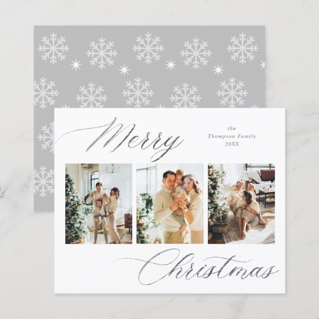 Papier BUDGET Argent Script Joyeux Noël Photo Collage (Devant / Derrière)