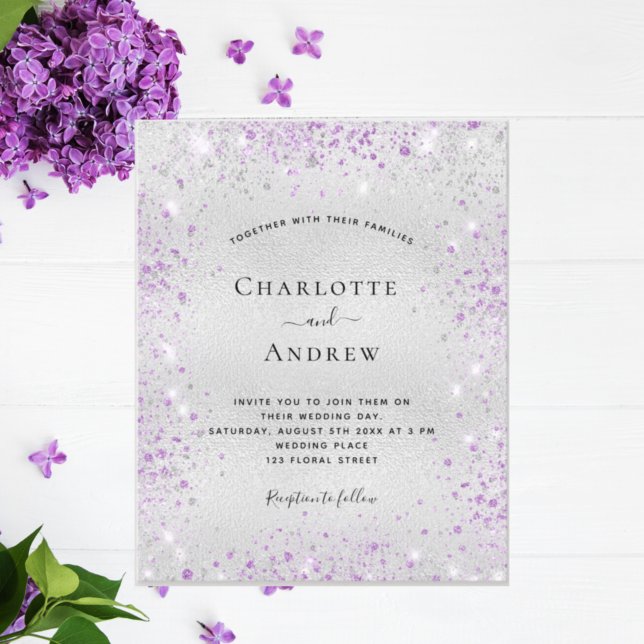 Papier Budget argent violet QR RSVP faire-part de mariage (Créateur téléchargé)
