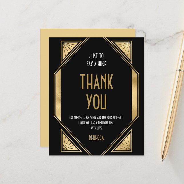 Papier Budget Art déco 70e anniversaire Gold Merci noir (Devant/Arrière en situation)