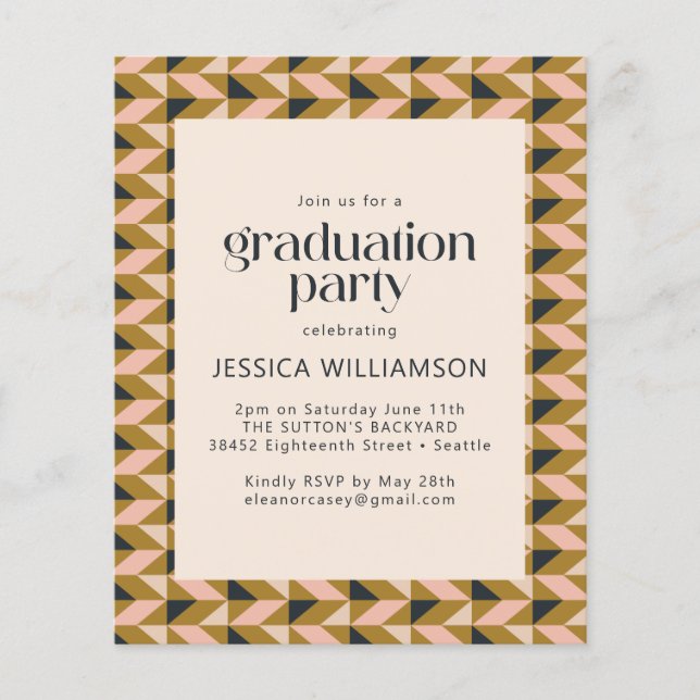 Papier Budget Art Déco Blush et Gold Graduation Party (Devant)