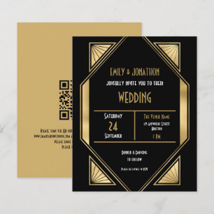Papier Budget Art déco or noir QR Faire-part de mariage