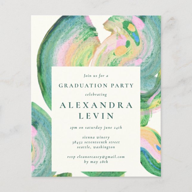 Papier Budget Artsy Abstrait Green Swirl Graduation Party (Devant)