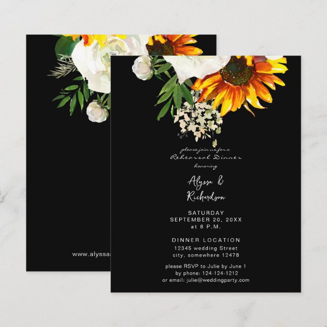 Papier Budget Artsy Tournesol Floral Dîner de répétition  (Devant / Derrière)