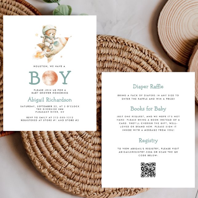 Papier Budget Astronaut Bear QR Code Boy Baby Shower (Créateur téléchargé)