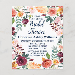 Papier Budget Automne Boho Floral Bridal Shower Invitatio