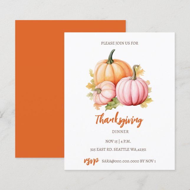 Papier Budget Automne Citrouilles Thanksgiving Dîner invi (Devant / Derrière)