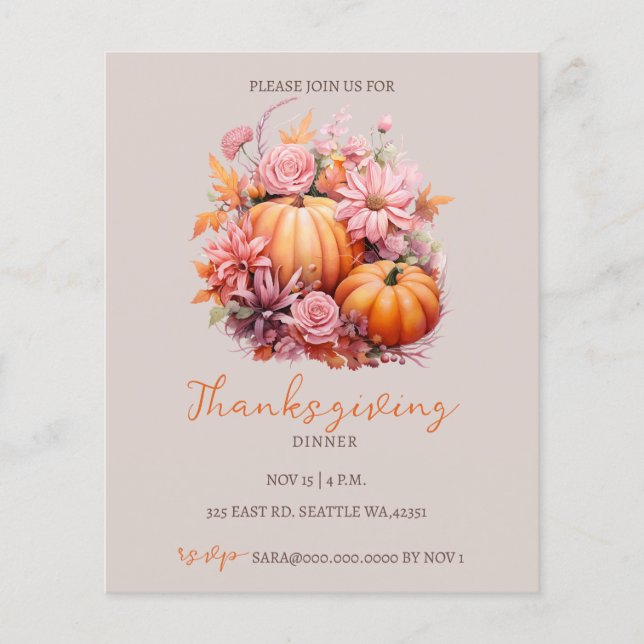 Papier Budget Automne Citrouilles Thanksgiving Dîner Invi (Devant)