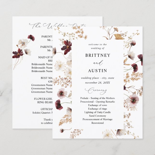 Papier Budget Automne Fleur sauvage Floral Mariage Cérémo (Devant / Derrière)