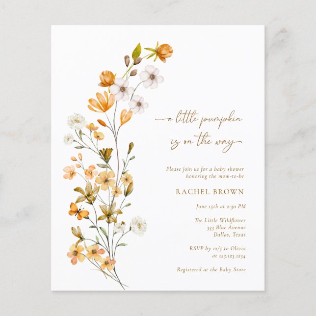 Papier BUDGET Automne Fleur sauvage Petit Baby shower Cit (Devant)
