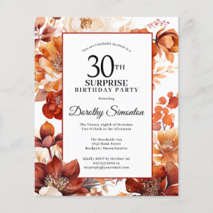 Papier Budget Automne Fleurs 30e Invitation surprise Anni