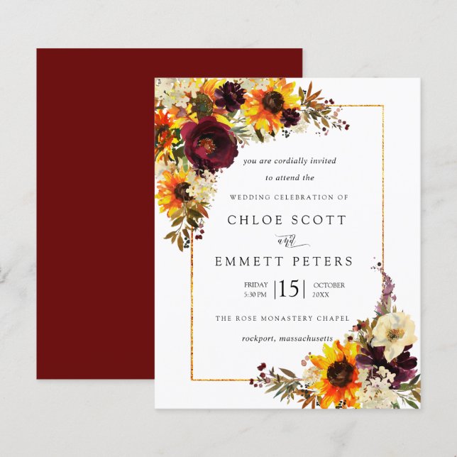 Papier Budget Automne Fleurs Faire-part de mariage de tou (Devant / Derrière)