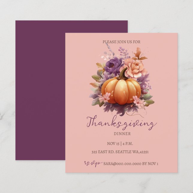 Papier Budget Automne Floral Citrouilles Thanksgiving Inv (Devant / Derrière)