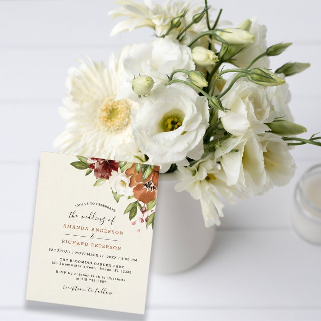 Papier Budget Automne Floral Orange Faire-part de mariage (Créateur téléchargé)