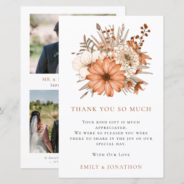 Papier BUDGET Automne Florals Mariage 3 Photo Citation Me (Devant / Derrière)