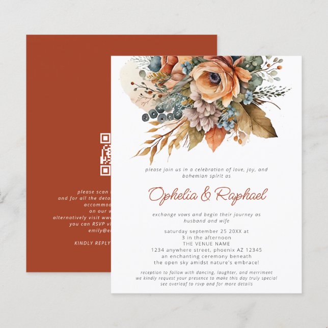 Papier Budget Automne Florals Terracotta Boho Mariage (Devant / Derrière)
