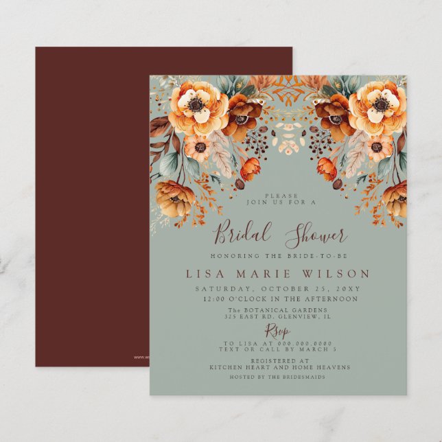Papier Budget Automne Foliage Automne Bridal Douche Invit (Devant / Derrière)