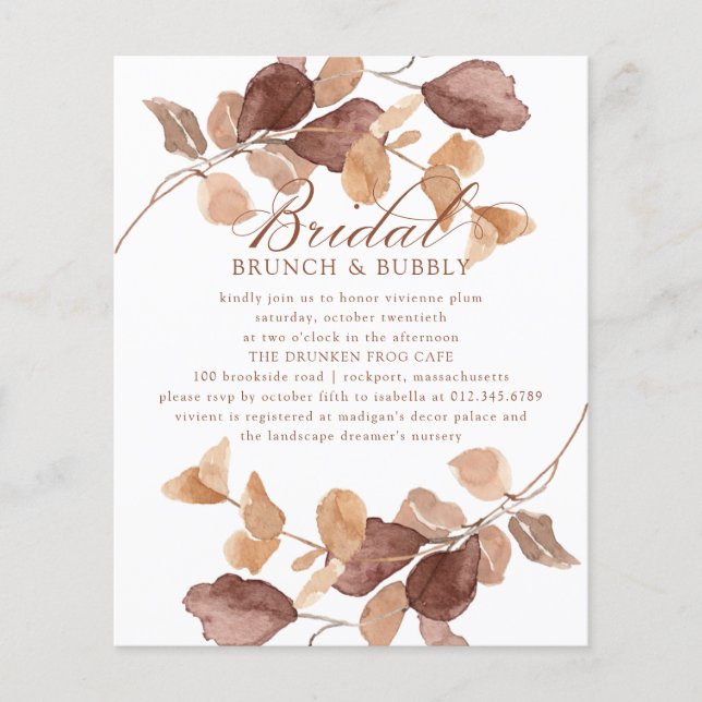 Papier BUDGET Automne laisse la mariée Brunch Bubbly Invi (Devant)