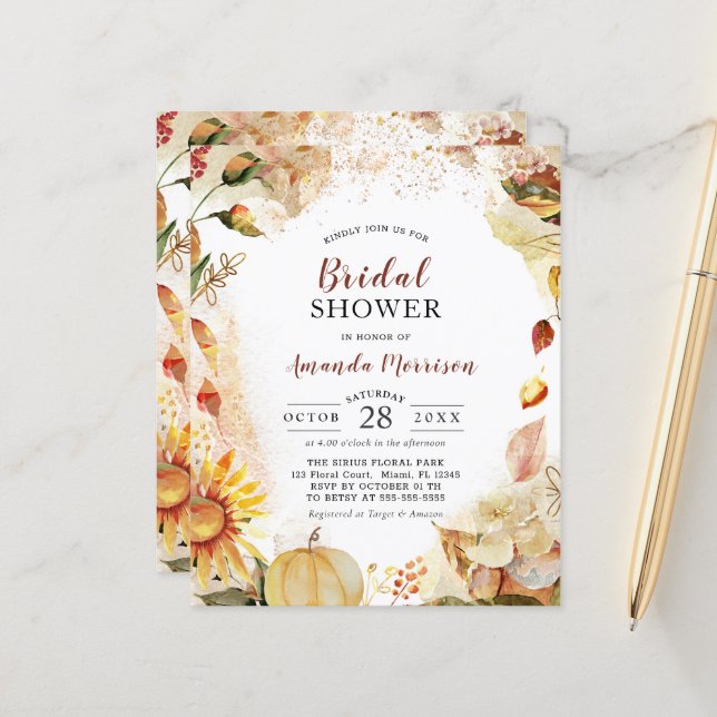 Papier Budget Automne Mariage Fête des mariées tournesol (Devant/Arrière en situation)