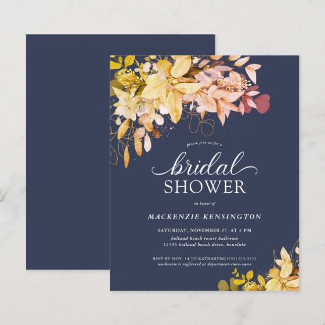Papier BUDGET Automne Marine Bleu or Fête des mariées flo (Devant / Derrière)