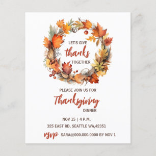 Papier Budget Automne Wreath Thanksgiving Dîner Invitatio