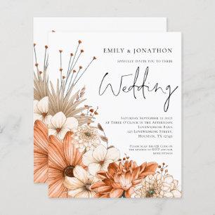 Papier Budget Autumnal Florals Script Wedding Invitation