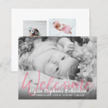 Budget B&W Rose Welcome Photo Bébé Faire-part