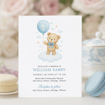 Budget Baby Boy Baptism Invitation avec Teddy