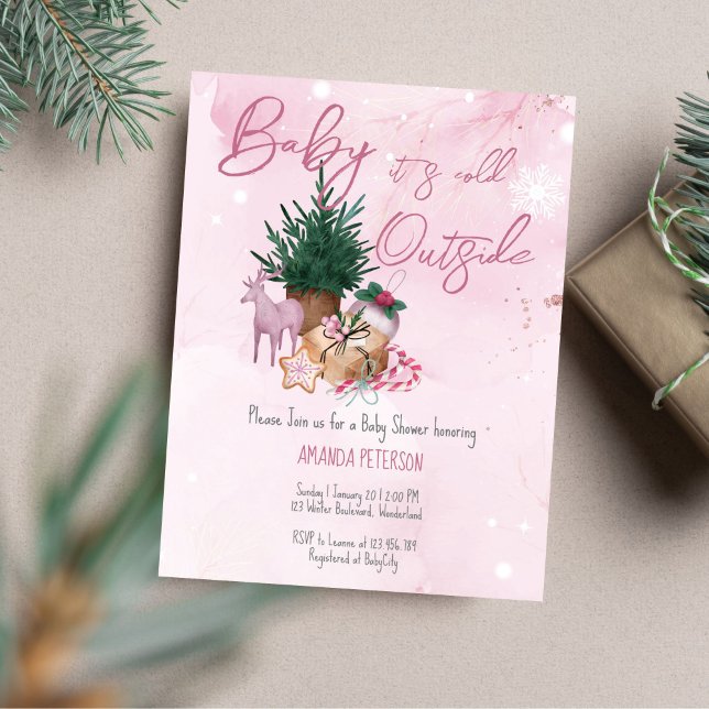 Papier Budget Baby C'est froid dehors baby shower invitat (Budget Baby It's Cold Outside baby shower invitation pink winter baby shower invitation)