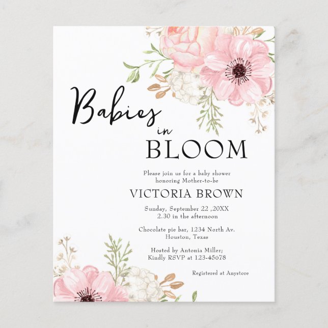 Papier Budget Baby in Bloom Baby shower Invitation (Devant)
